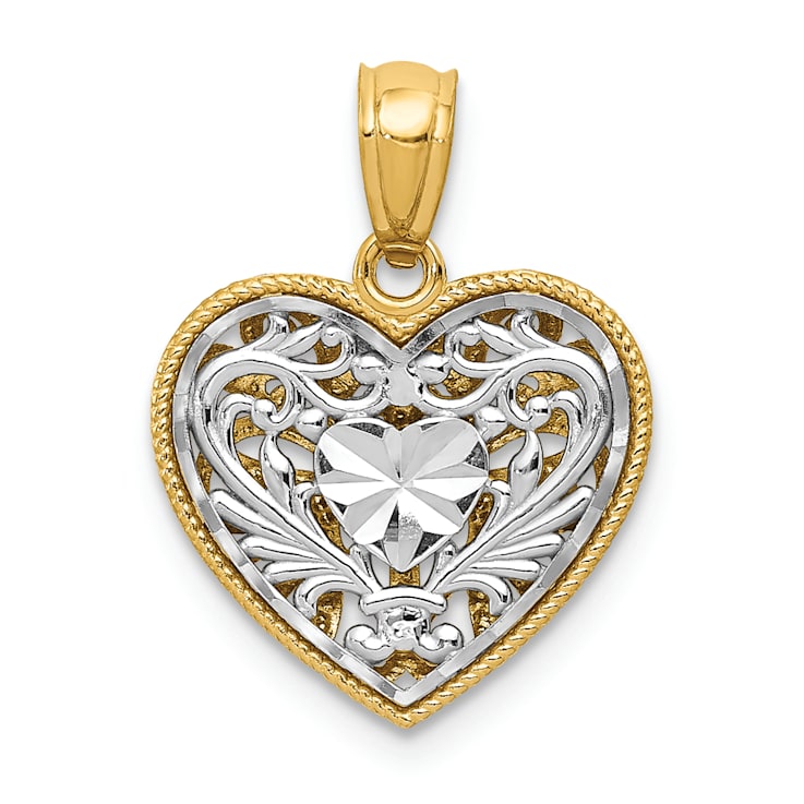 14k Yellow Gold and 14k White Gold Polished and Diamond-Cut Reversible
Heart Pendant