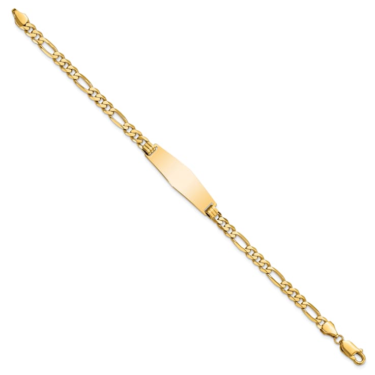14k Yellow Gold Soft Diamond Shape Flat Figaro Link ID Bracelet