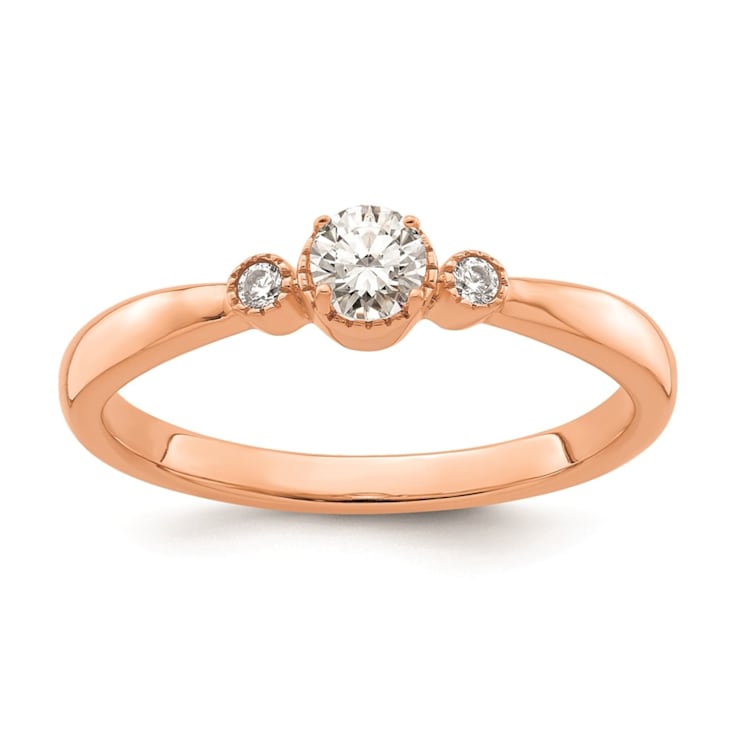 14K Rose Gold Petite Beaded Edge Round Diamond Ring 0.24ctw
