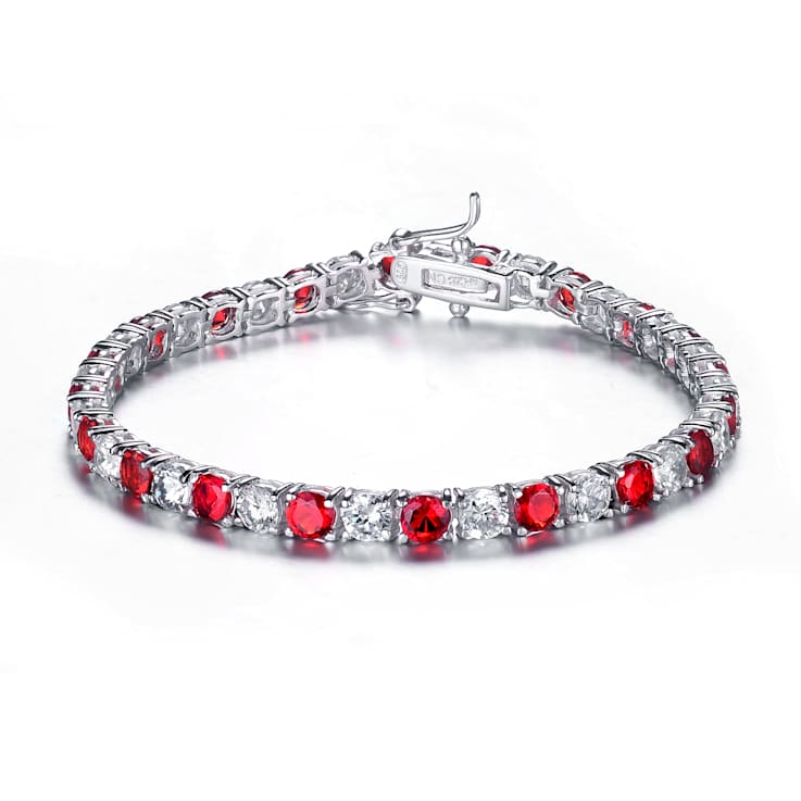 Ruby Color CZ Tennis Bracelet In Sterling Silver