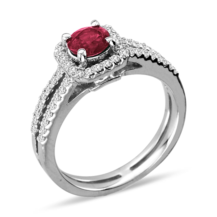 1.11ctw Diamond and Ruby  Ring 14k White Gold
