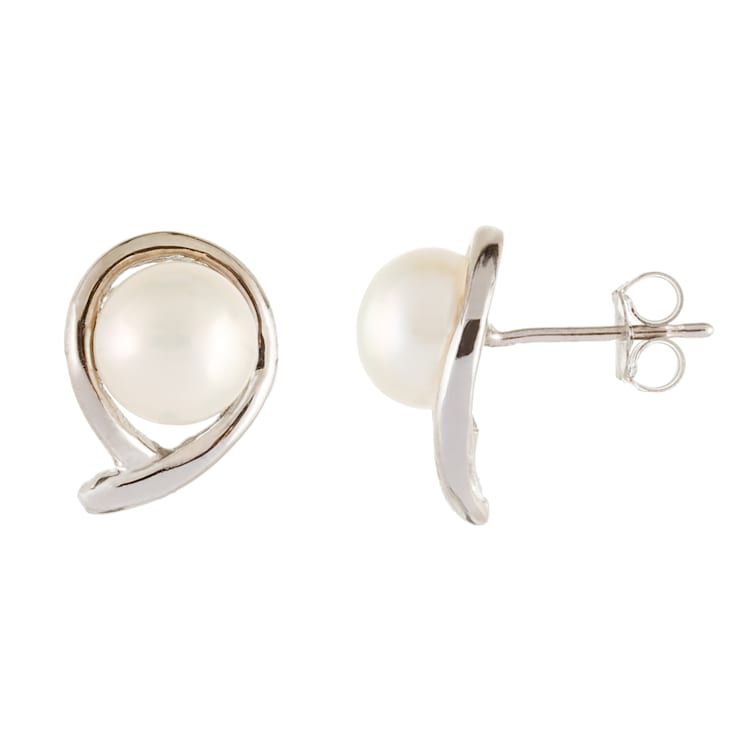 7-8mm Round Akoya Pearl 14K White Gold Stud Earrings