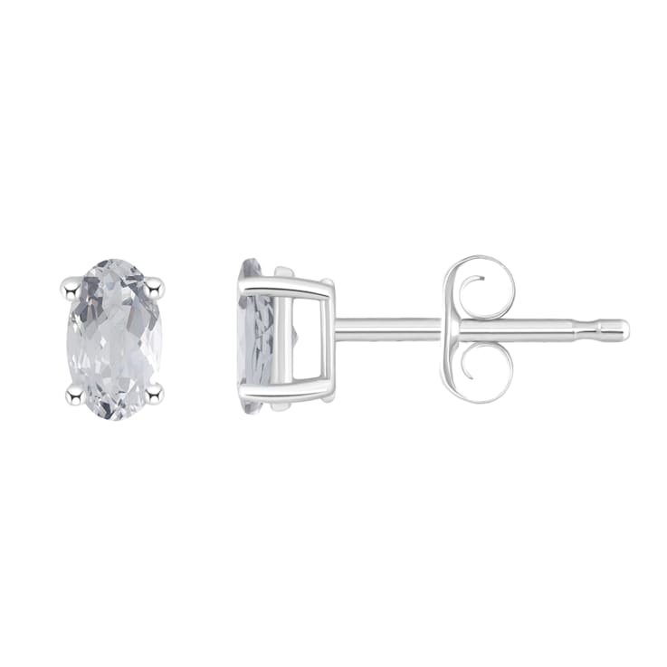 5x3mm Oval White Topaz 14k White Gold Stud Earrings