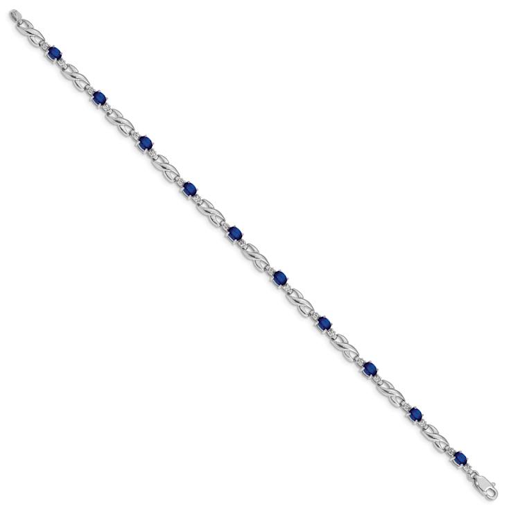 Rhodium Over 10k White Gold Diamond and Sapphire Bracelet
