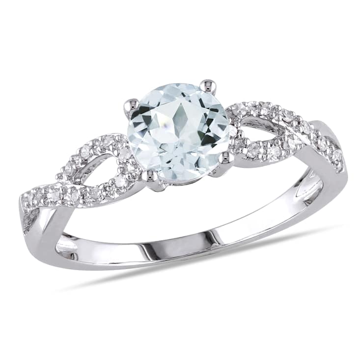 Aquamarine and Diamond 10K White Gold Engagement Ring 0.78ctw