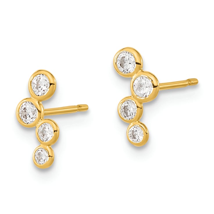 14K Yellow Gold 4 Cubic Zirconia Bezel Set Post Earrings
