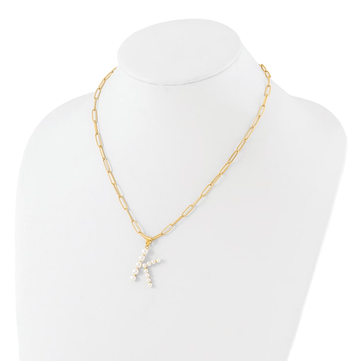 Gold Tone Sterling Silver 3-5.5mm Freshwater Cultured Pearl LETTER K
18-inch Necklace