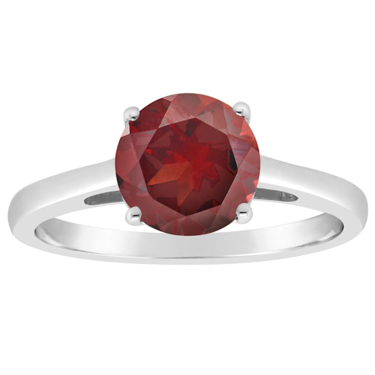8mm Round Garnet Rhodium Over Sterling Silver Ring