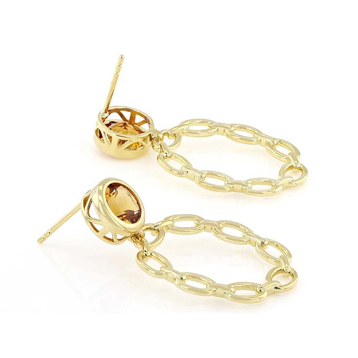 Golden Citrine And Link Earrings In 18K Gold Over Sterling Silver
