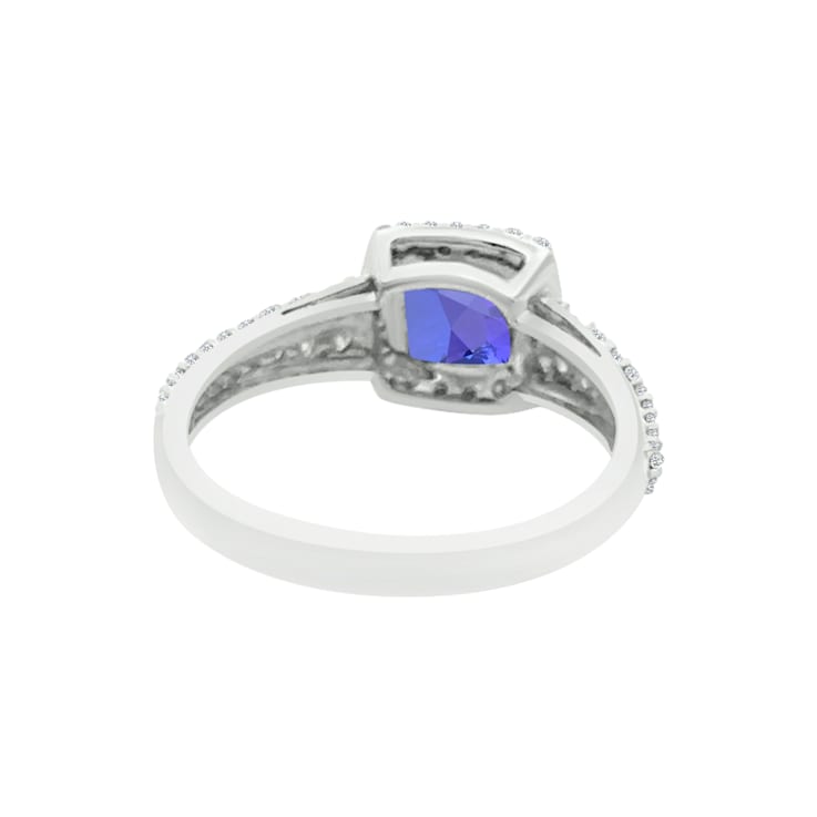 14K White Gold Square Cushion Tanzanite and Diamond Ring, 1.50ctw