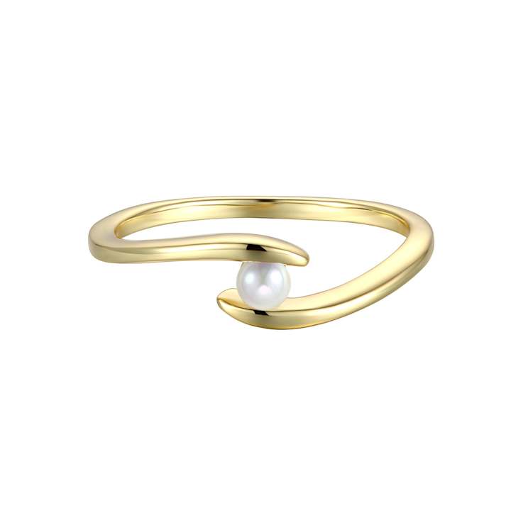 Freshwater Pearl Ocean Wave Stacking Ring In 14K Gold Over Sterling Silver