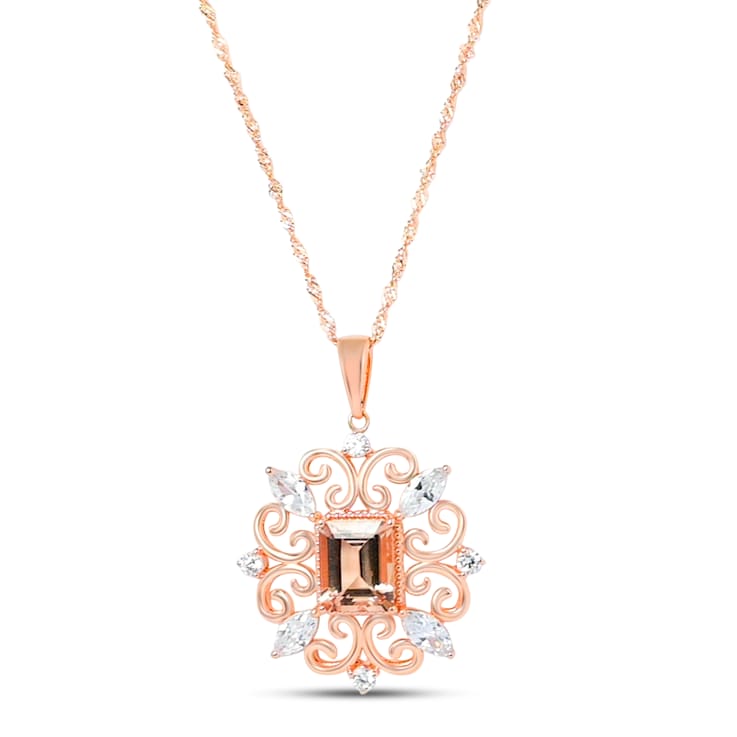 18K Rose Gold Over Sterling Silver 11x9mm Morganite Pendant 4.01ctw