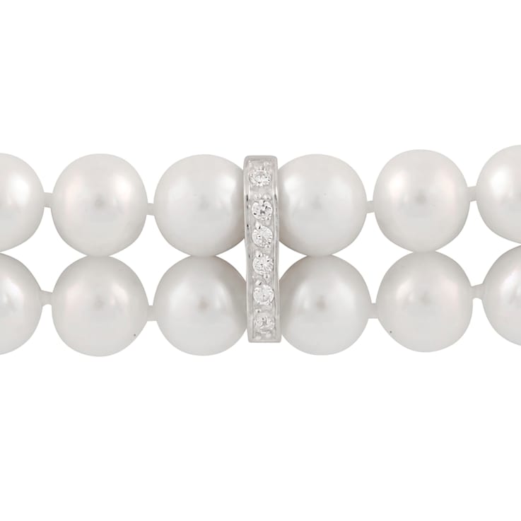 7-7.5mm White Cultured Freshwater Pearl Silver  Bracelet