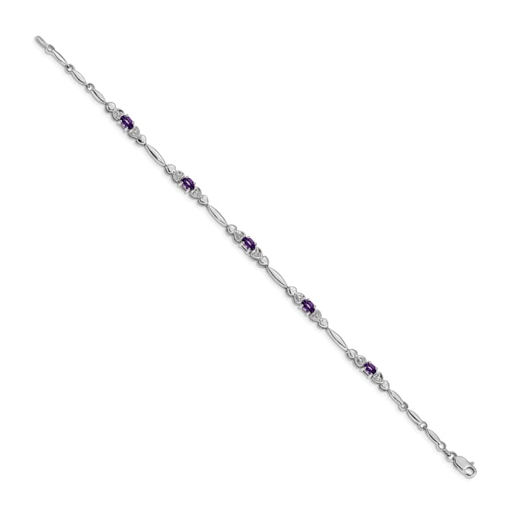 Rhodium Over 14k White Gold Diamond and Amethyst Bracelet