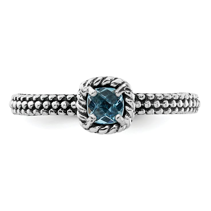 Sterling Silver Stackable Expressions Checker-cut Blue Topaz Antiqued
Ring 0.28ctw