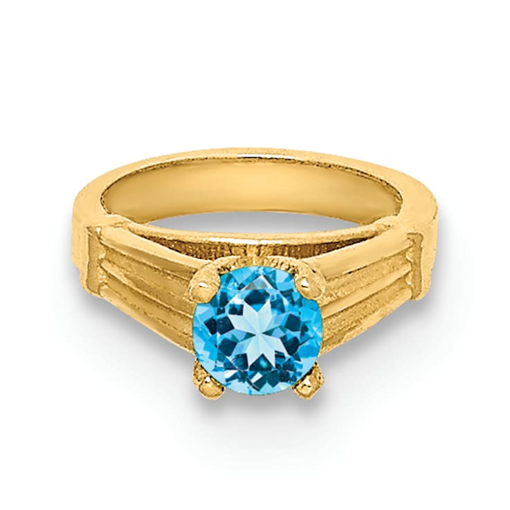 14K Yellow Gold 3D Ring with Aqua Cubic Zirconia Charm