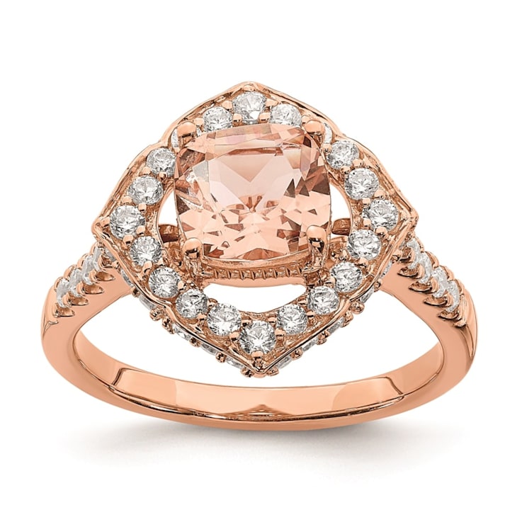 14K Rose Gold Morganite Diamond Halo Engagement Ring 1.91ctw