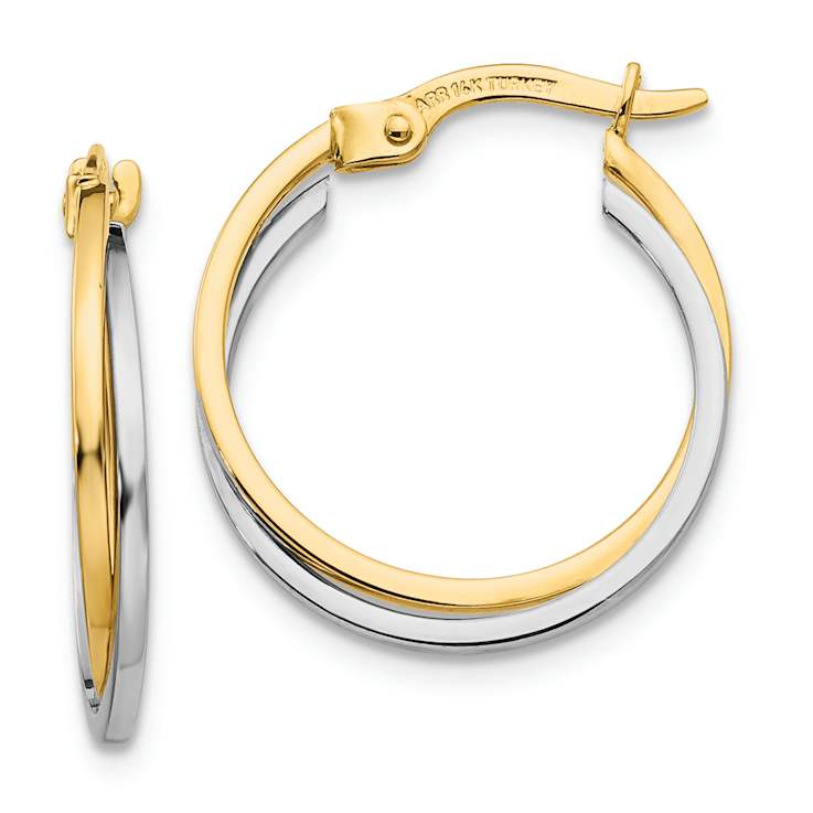 14k Yellow Gold and 14k White Gold 13/16" Polished Hoop Earrings