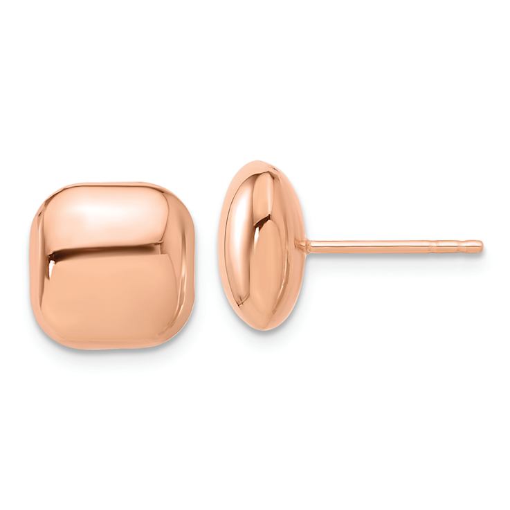 14k Rose Gold Polished 10mm Puffed Square Stud Earrings
