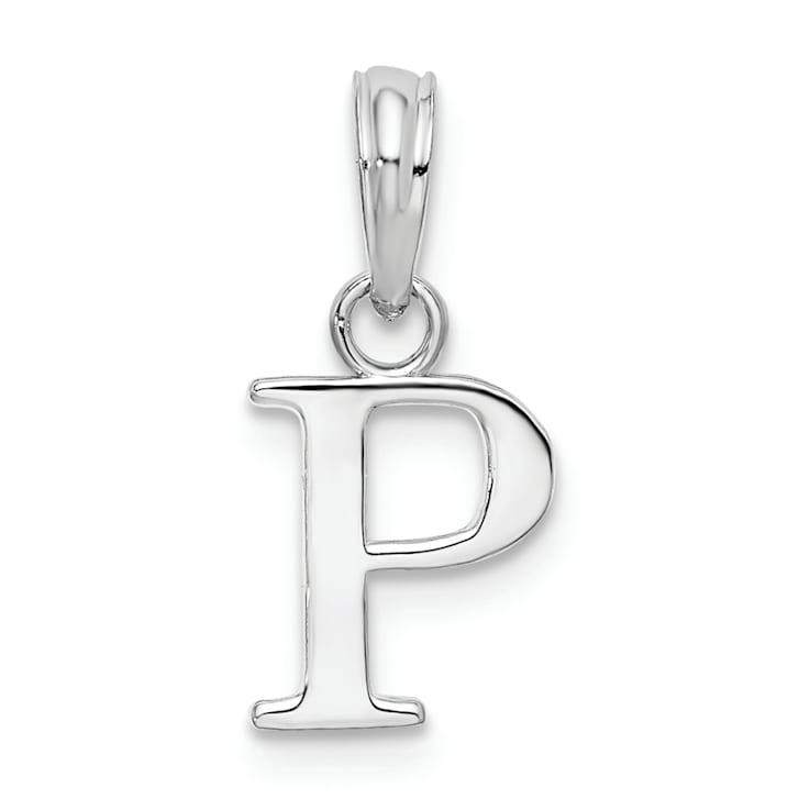 Sterling Silver Polished Block Initial -P- Pendant
