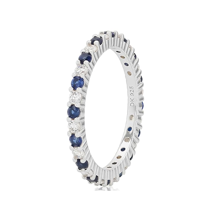 Sapphire Color CZ Eternity Band Ring In Sterling Silver 1.76ctw