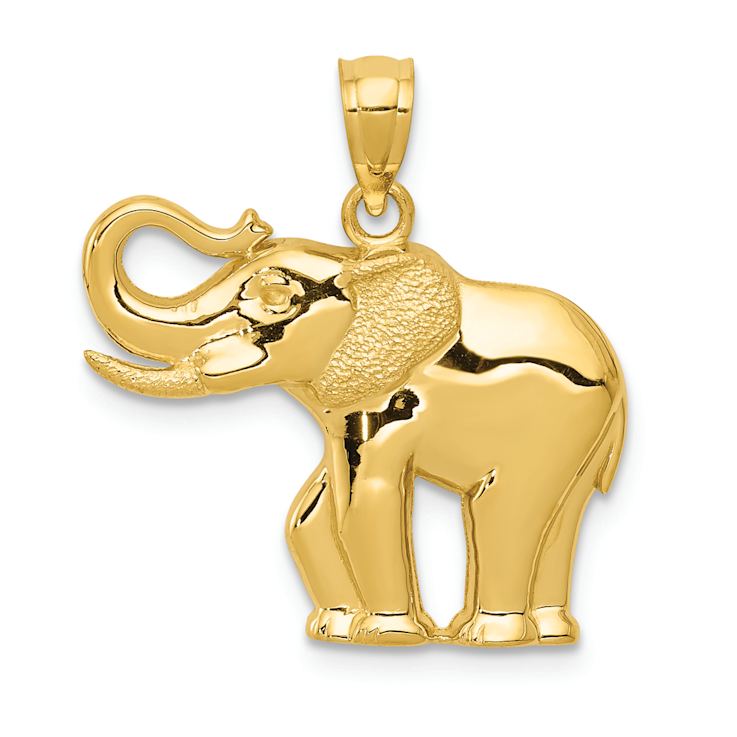 14k Yellow Gold Polished, Satin and textured Elephant Pendant