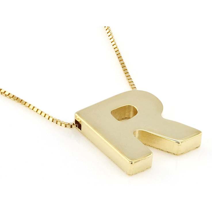 Block Letter R Initial Necklace In 10K Yellow Gold