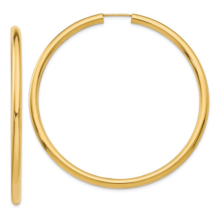 14k Yellow Gold 2 3/16" Polished Endless Tube Hoop Earrings