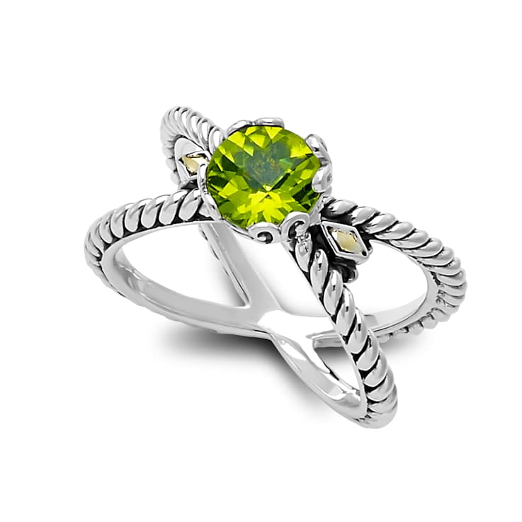 Peridot X-Design Ring In Sterling Silver And 18K Gold