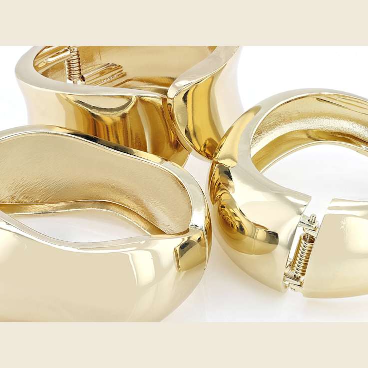 Sculptural Gold-Tone Hinged Bangle Set Of 3