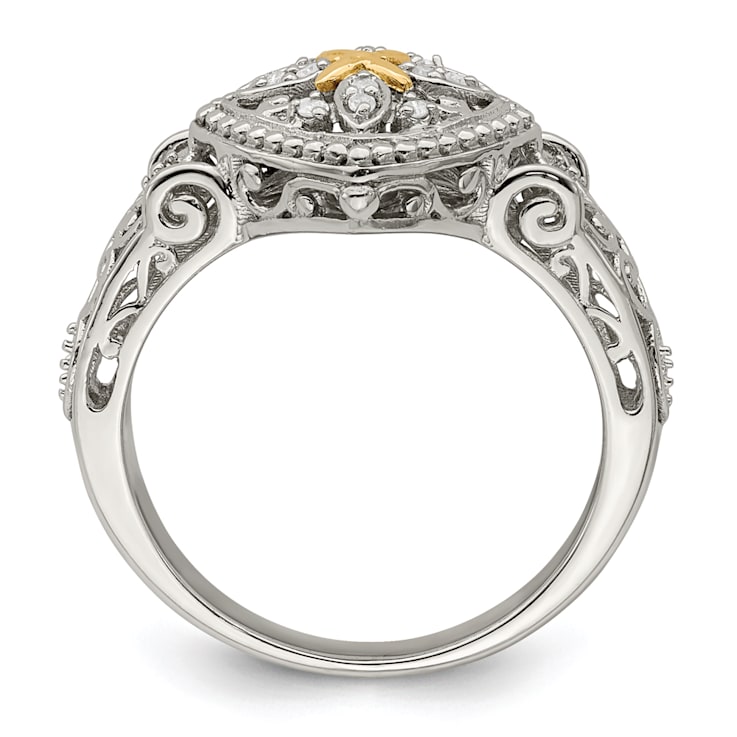 Rhodium Over Sterling Silver with 14K Accent Diamond Ring