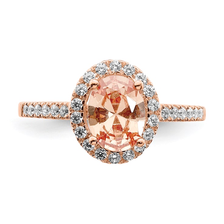 14K Rose Gold Morganite Diamond Halo Engagement Ring