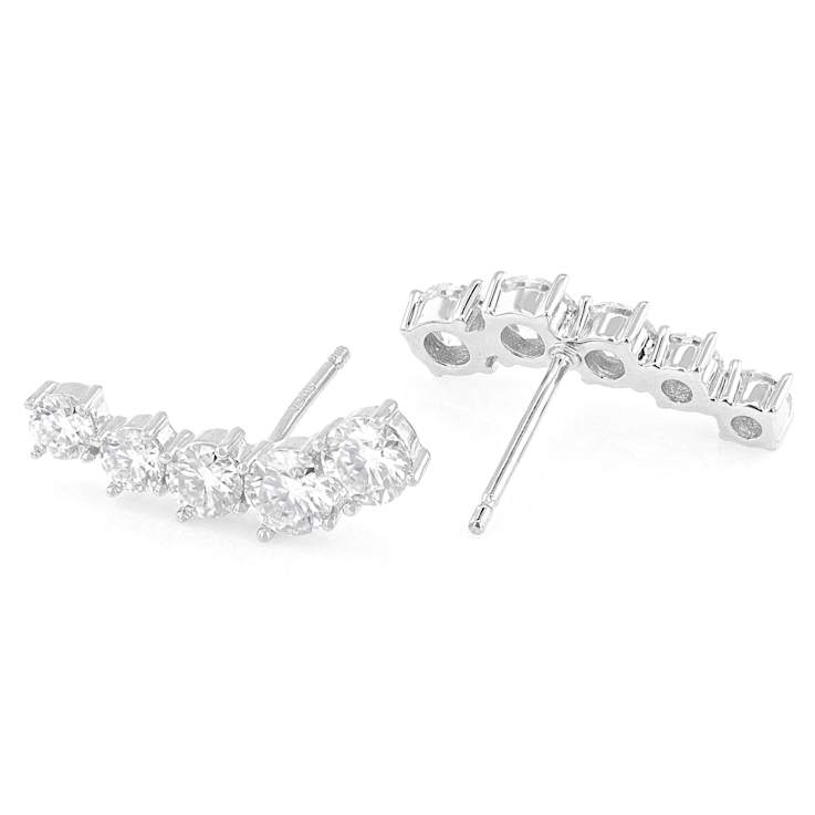 Moissanite Drop Crawler Earrings In Platinum-Enhanced Sterling Silver