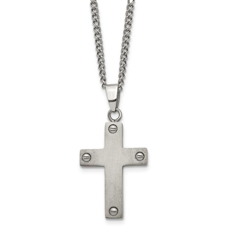 Titanium Brushed Cross Pendant with 22 Inch Curb Chain