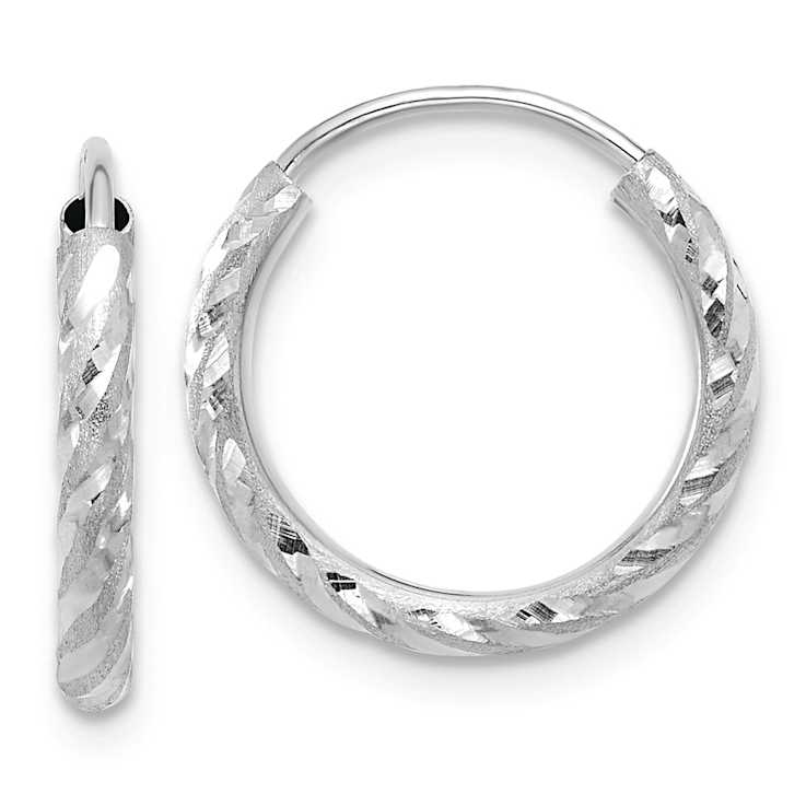 Rhodium Over 14k White Gold Polished, Satin and Diamond-Cut 9/16"
Endless Hoop Earrings