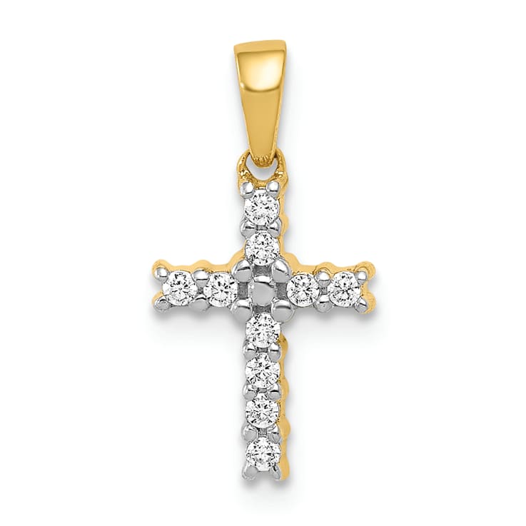 10k Yellow Gold and Rhodium Over 10k Yellow Gold 0.10 ctw Diamond Latin
Cross Pendant