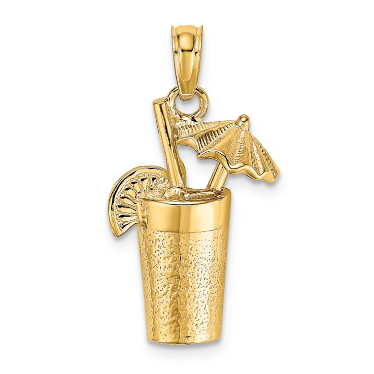 14k Yellow Gold Textured Cocktail Drink with Umbrella Charm