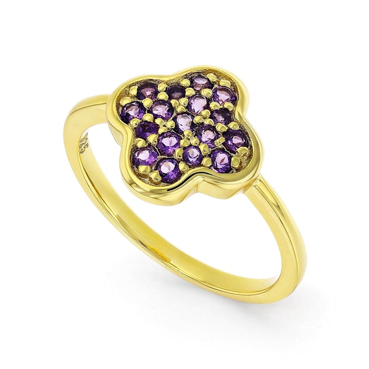 Amethyst 18K Yellow Gold Over Sterling Silver 4-Leaf Clover Cluster Ring