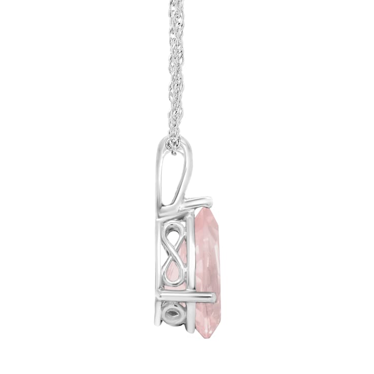 12x8mm Pear Shape Rose Quartz Rhodium Over Sterling Silver Pendant With Chain