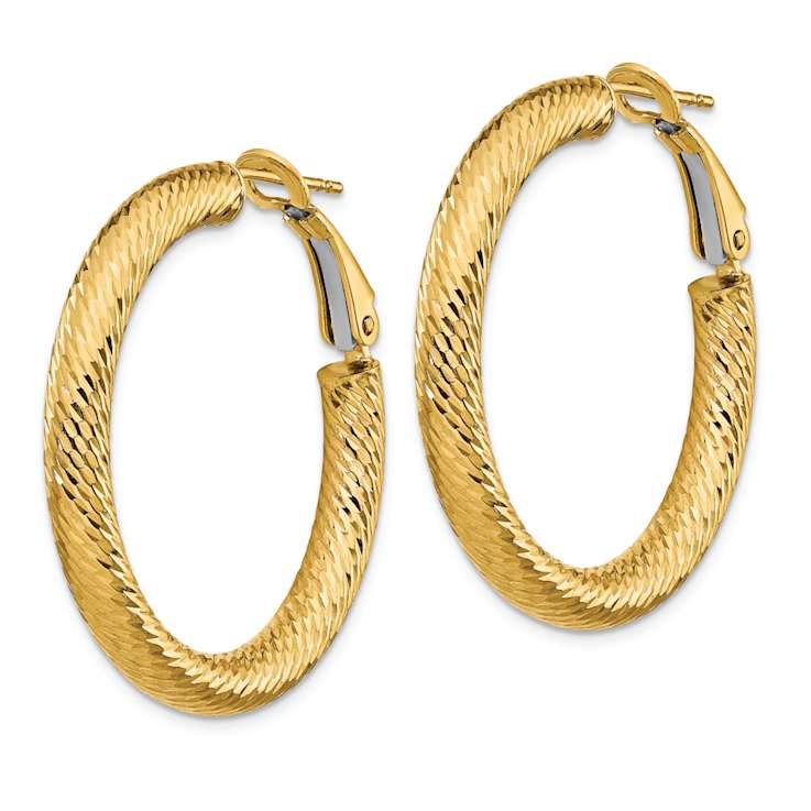 14k Yellow Gold 1 5/16" Diamond-Cut Round Hoop Earrings