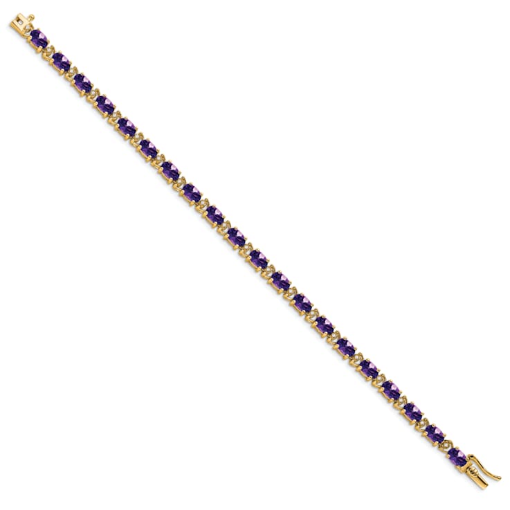 14k Yellow Gold Oval Amethyst and Diamond Bracelet