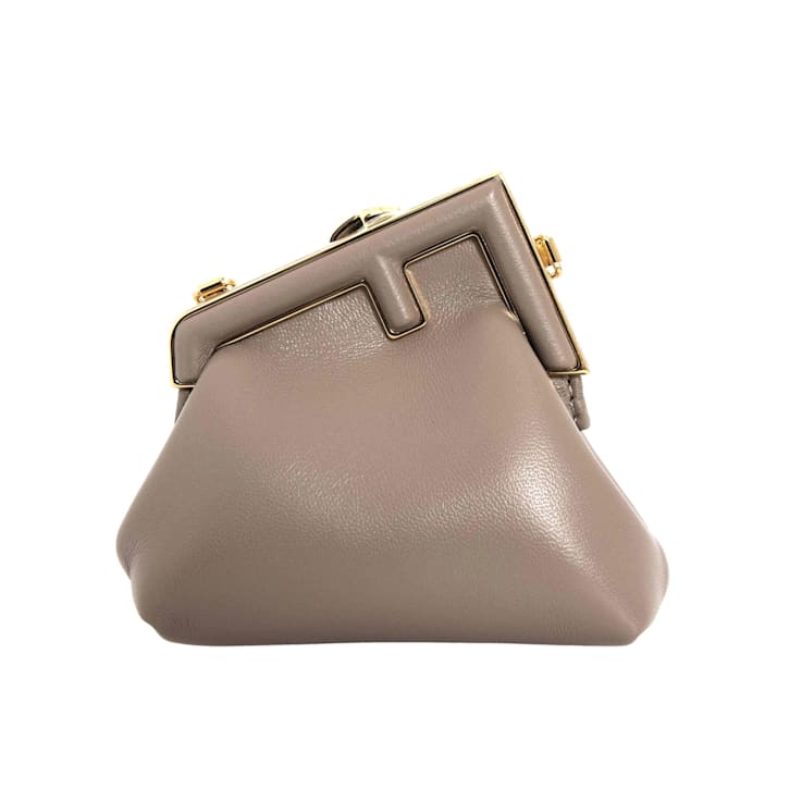 ハンドバッグ FENDI TOP HANDLE BAGS TORTORA Fendi First Tortora Gray Leather Nano Micro Charm Pouch Bag