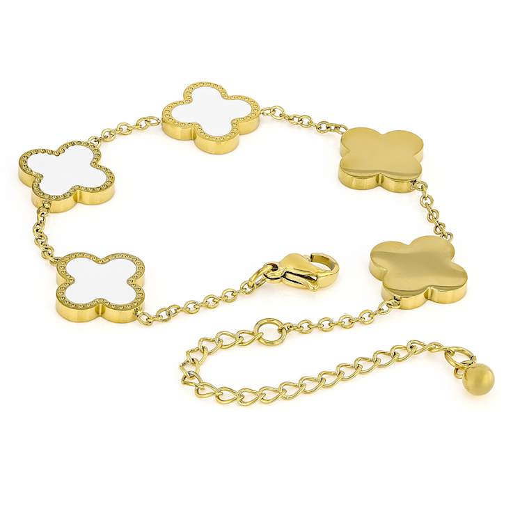 White Enamel Clover Gold-Tone Bracelet