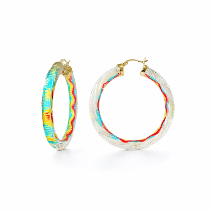 14K Yellow Gold Over Sterling Silver Painted Hoops in Multi-color