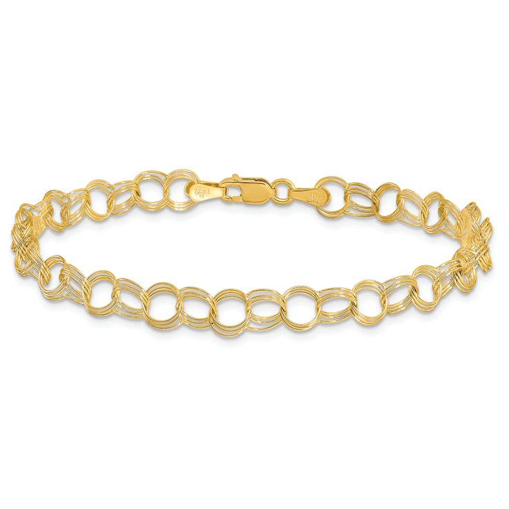 10k Yellow Gold 6mm Triple Link Charm Bracelet