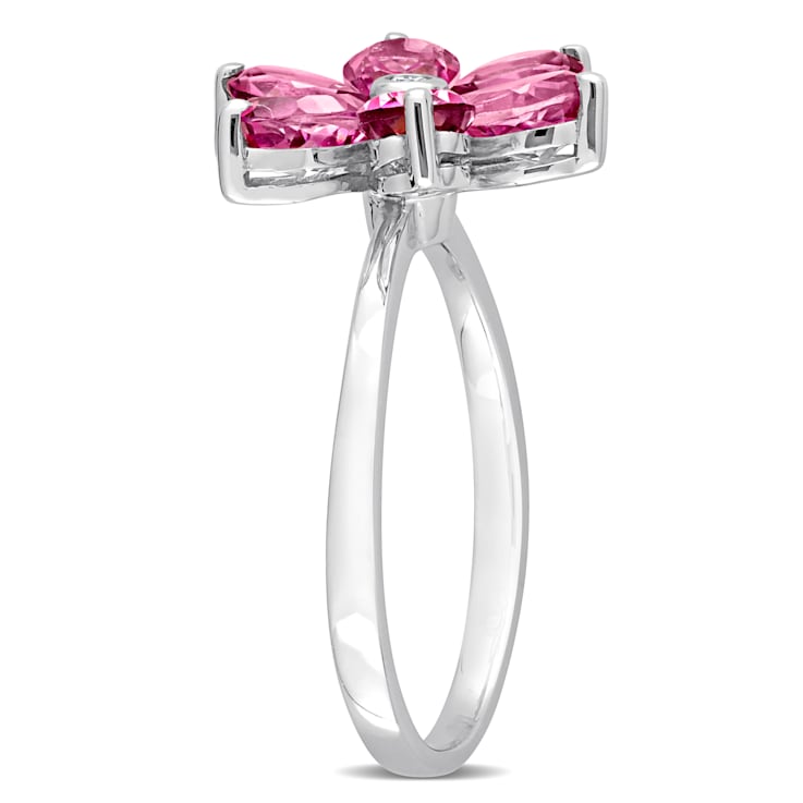 2.80ctw Pink Topaz And Diamond Accent 10k White Gold Floral Ring