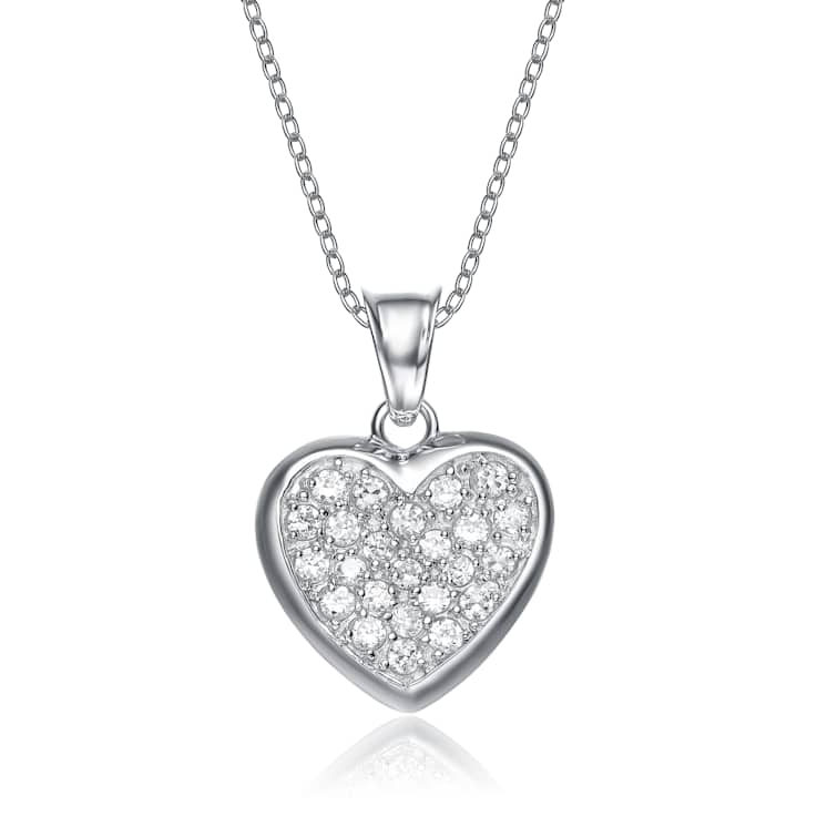 CZ Encrusted Heart Pendant Necklace In Sterling Silver