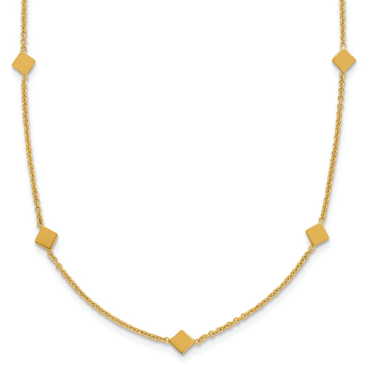 14K Yellow Gold Polished Diamond-shaped Disk Station with 2-inch
Extension Necklace