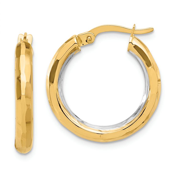 14k Yellow Gold and Rhodium Over 14k Yellow Gold 7/8" Polished and
Diamond-Cut Hoop Earrings