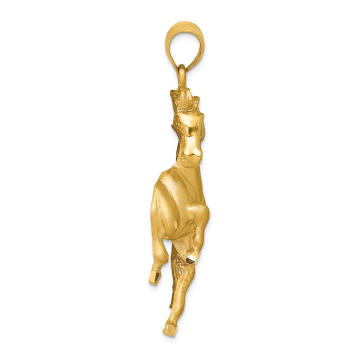 14k Yellow Gold Polished Brushed and Diamond-Cut Horse Pendant
